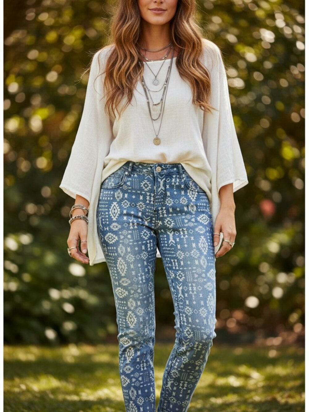Womens 14 Blue Jeans Tribal Aztec Festival 80s Y2K Desert Western Indie Eclectic
